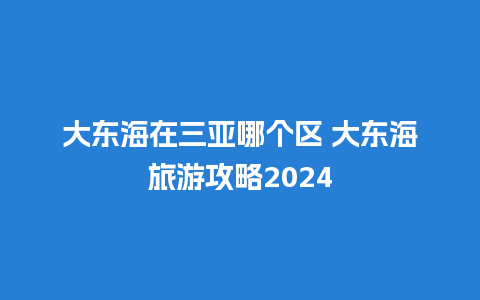 大东海在三亚哪个区 大东海旅游攻略2024