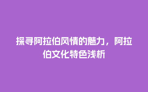 探寻阿拉伯风情的魅力，阿拉伯文化特色浅析